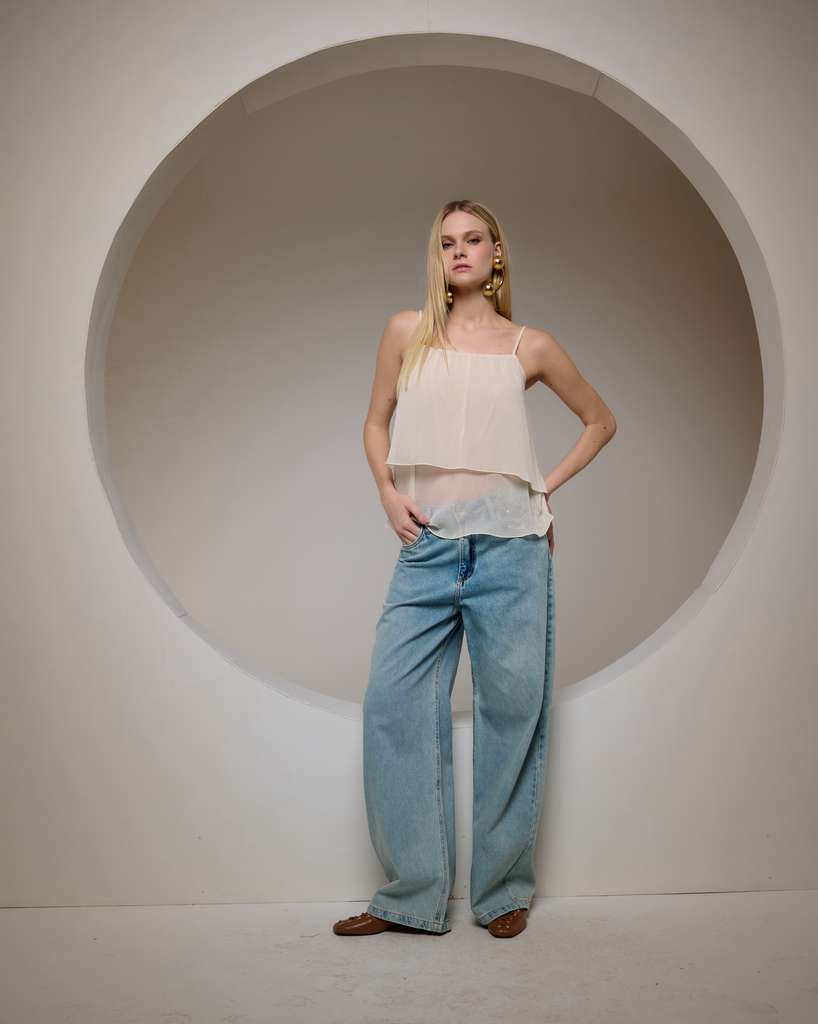 Bfly - Blusa de Alças Finas com Babados
