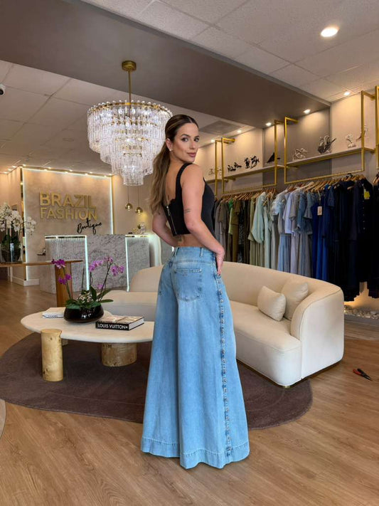 Caos - Wide Leg Jeans with Silver Side Detail