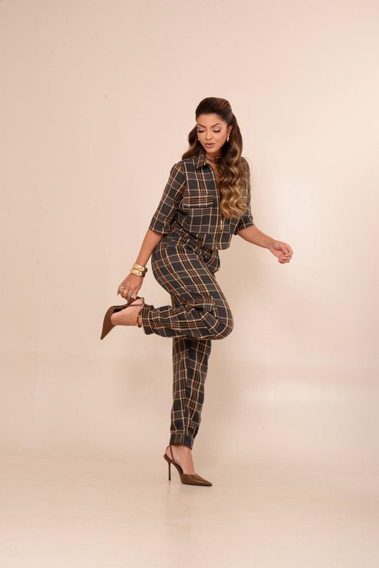 Contra Sensura - Plaid Cropped Shirt Set