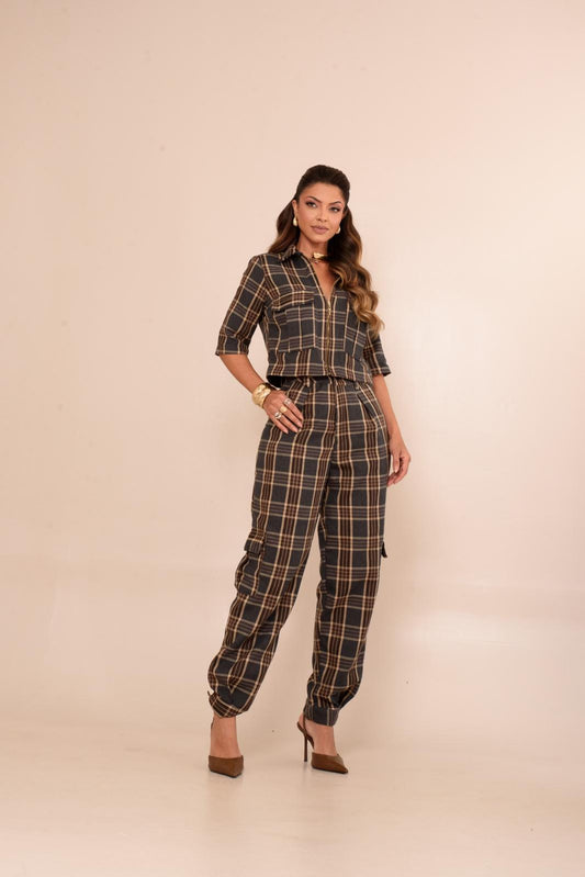 Contra Sensura - Plaid Cropped Shirt Set