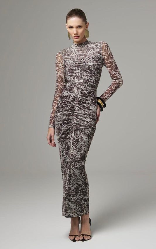 Lore - Snake Print Ruched Maxi Midi Dress