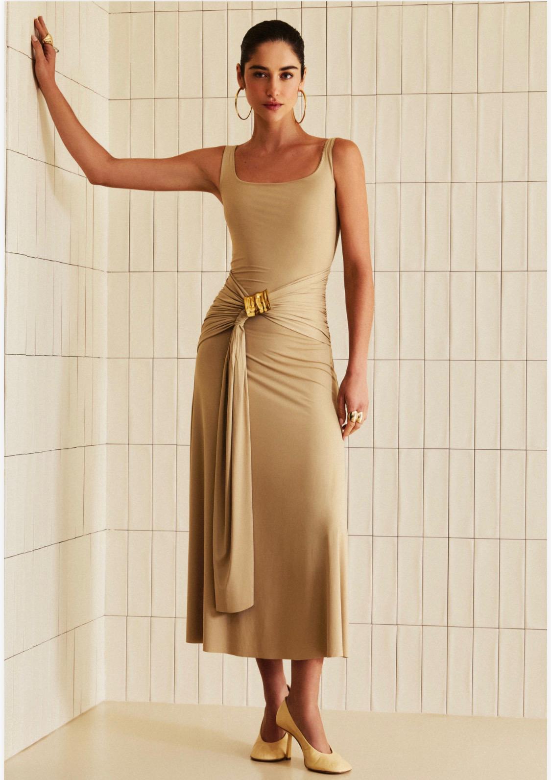 La Chocole - Ruched Midi Dress Buckle