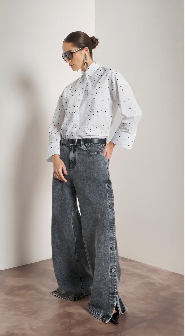 Bfly - Pants Black Jeans Side Buttons