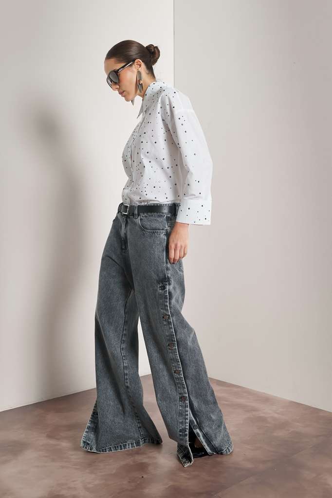 Bfly - Pants Black Jeans Side Buttons