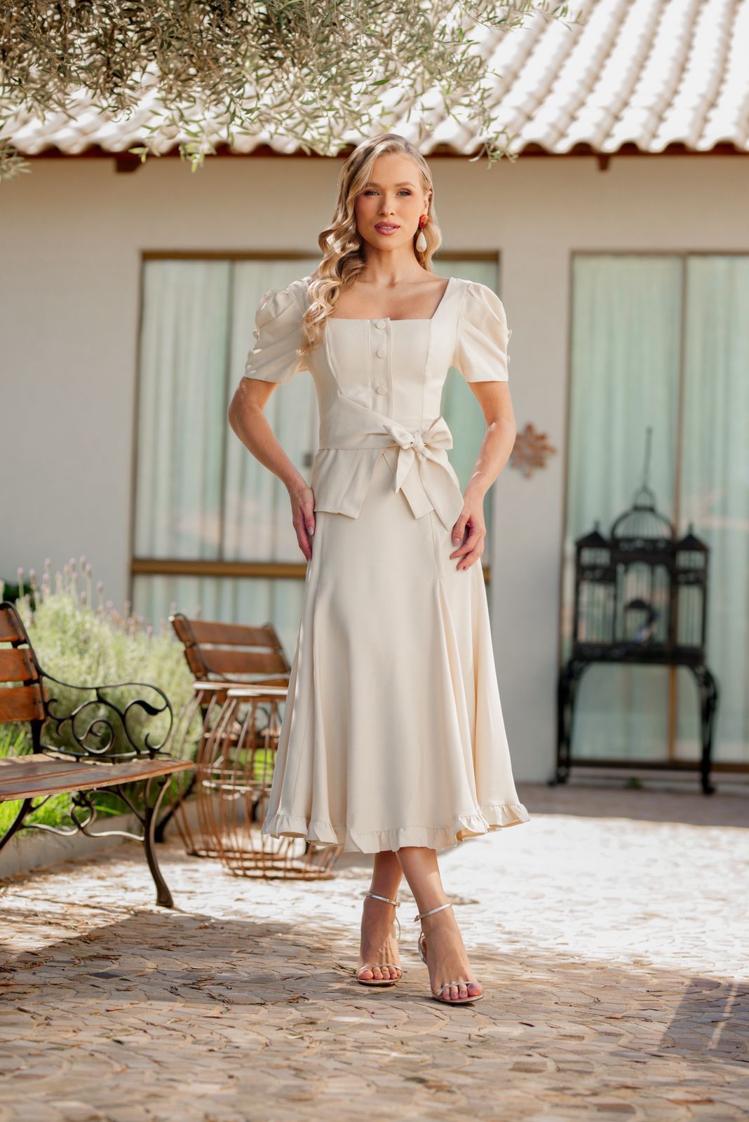 Doce Maria - Midi Skirt Blouse Set Bow