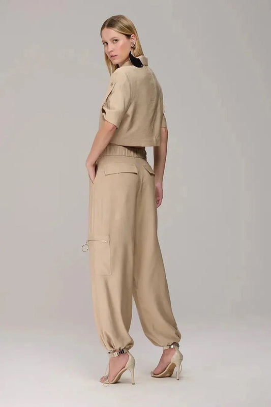 Caos - Cropped Jacket and Pants Set Adjustable Hems