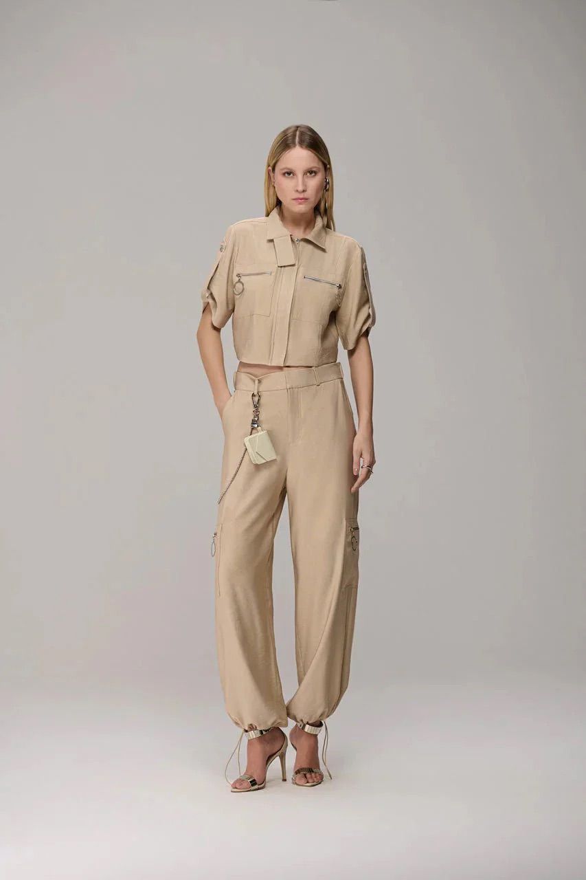 Caos - Cropped Jacket and Pants Set Adjustable Hems