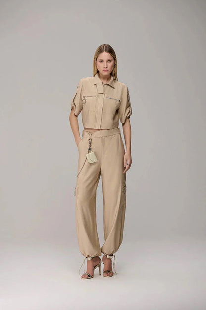 Caos - Cropped Jacket and Pants Set Adjustable Hems