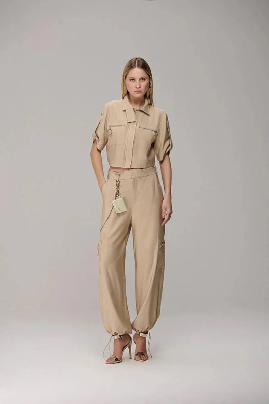 Caos - Cropped Jacket and Pants Set Adjustable Hems