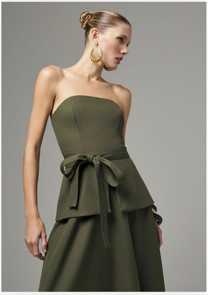 Lore - Tie Front Peplum Maxi Dress