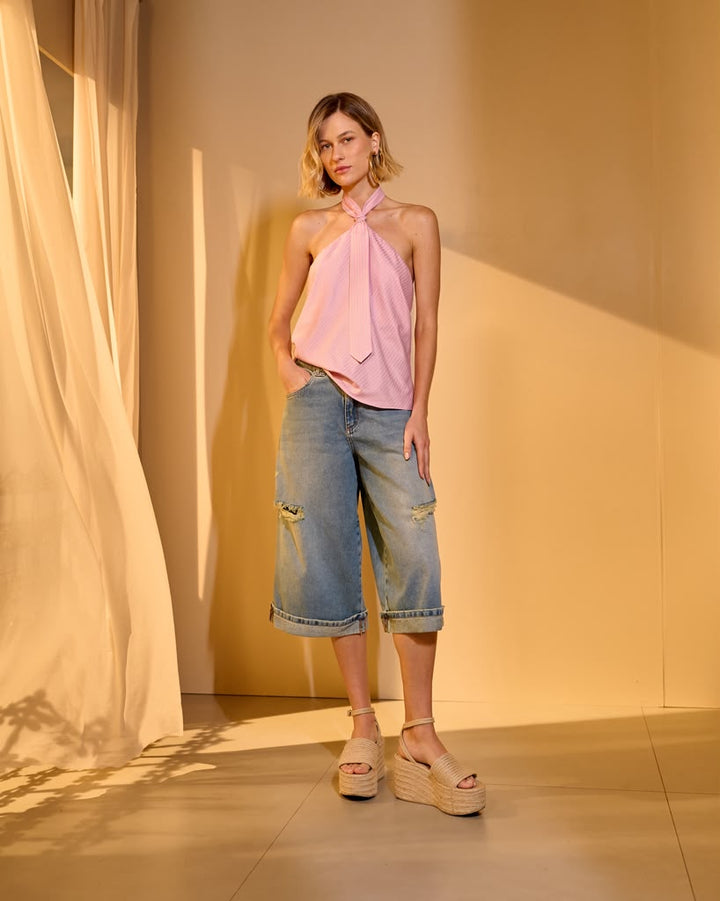 Bfly - Halter Neck Tie Front Blouse