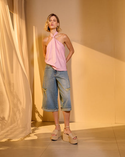 Bfly - Halter Neck Tie Front Blouse