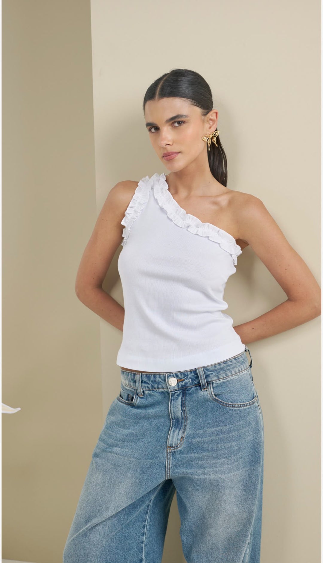 Bfly - One Shoulder Ruffled Tank Top