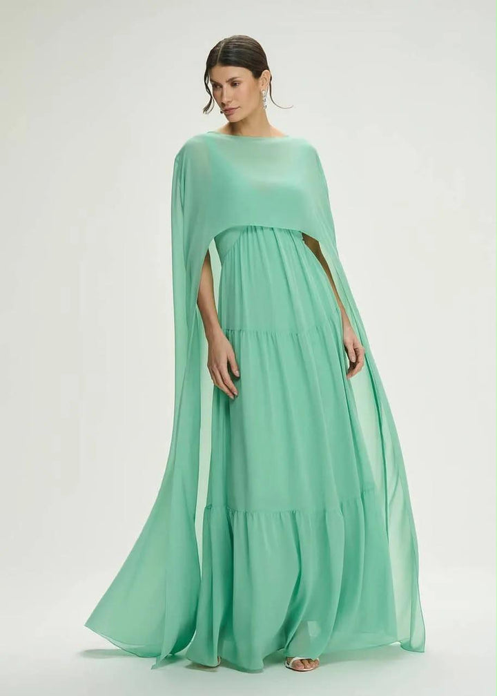 Lore - Ruched Maxi Dress with Cape