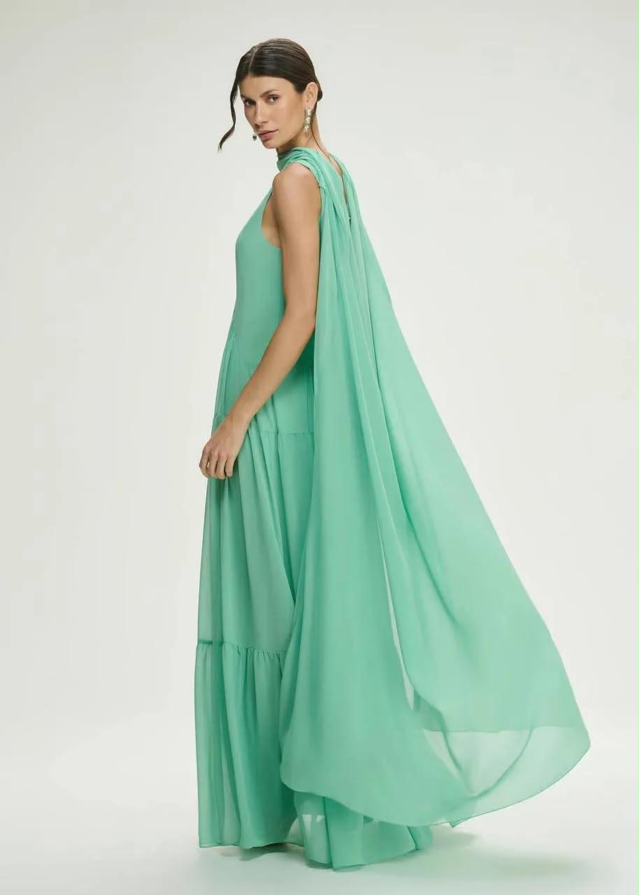 Lore - Ruched Maxi Dress with Cape