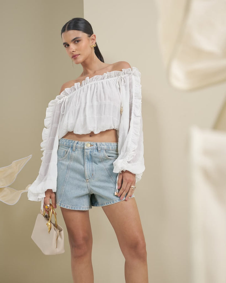 Bfly - Denim Shorts with Crease Detail