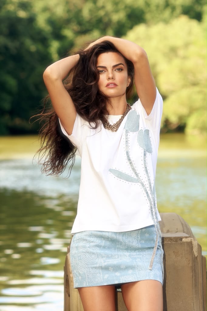 Bfly - Slim T-Shirt with Denim Flower
