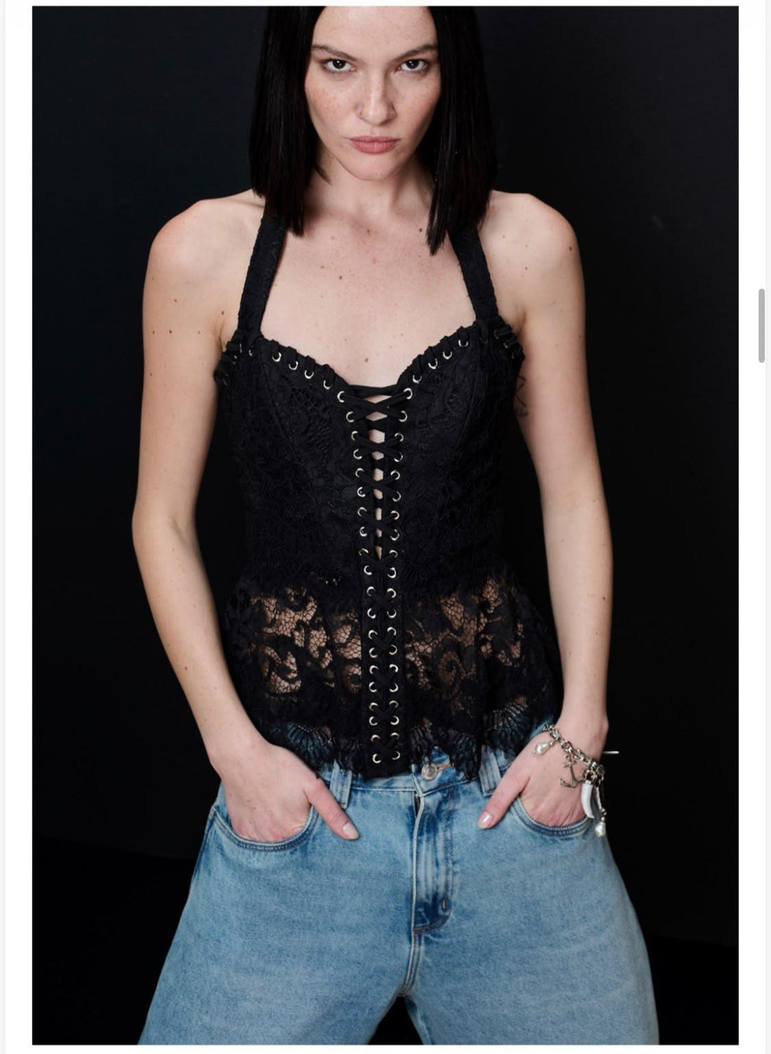 Caos - Lace-Front Corset Top