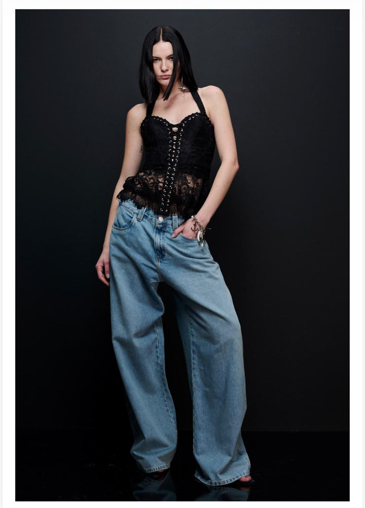 Caos - Lace-Front Corset Top
