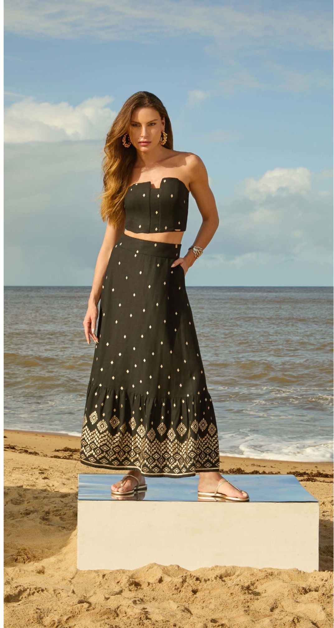 Isa Paes - Embroidered Black and Gold Skirt and Top Set