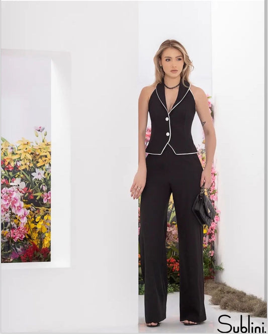 Sublini - Unique Front Pants/Blouse Set with Vivid Detail