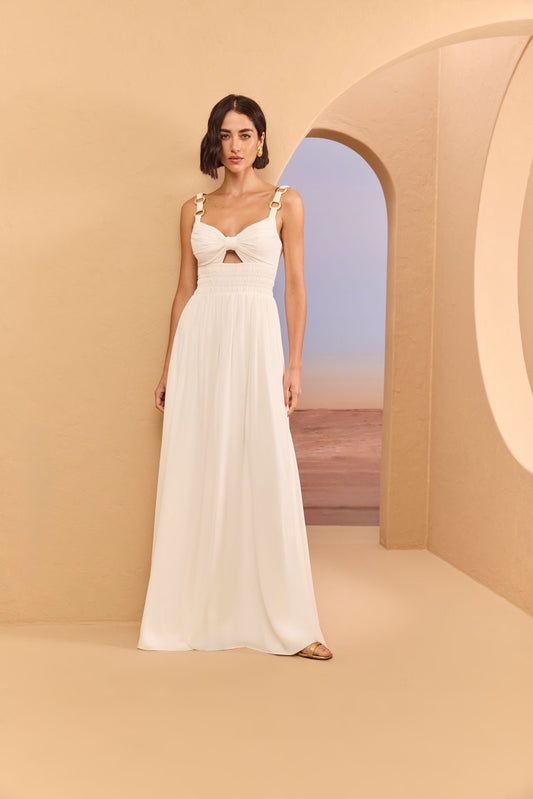 Skazi-Long Dress With Gold Eyelets