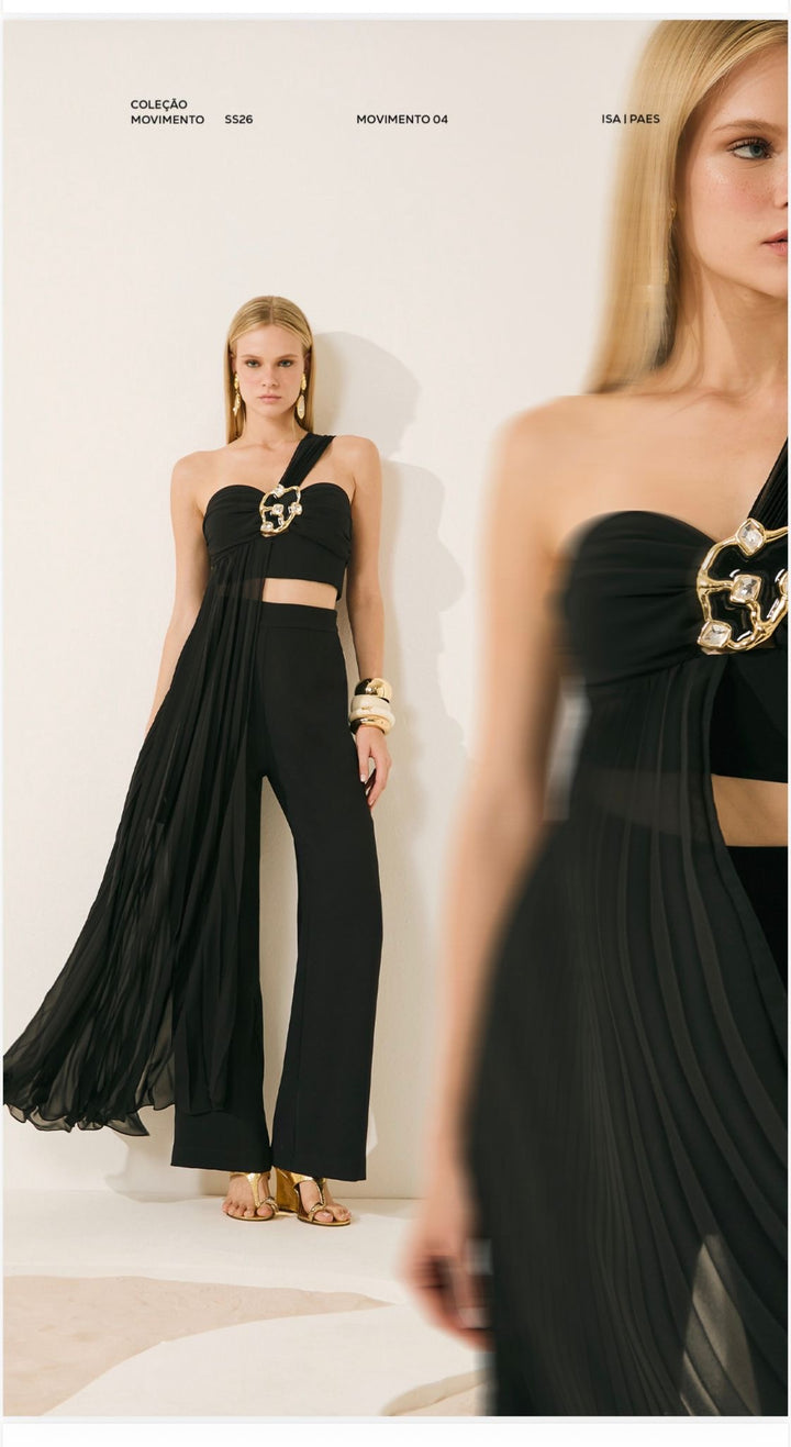 Isa Paes - Conjunto Alfaiataria Plissado Detalhe Lateral