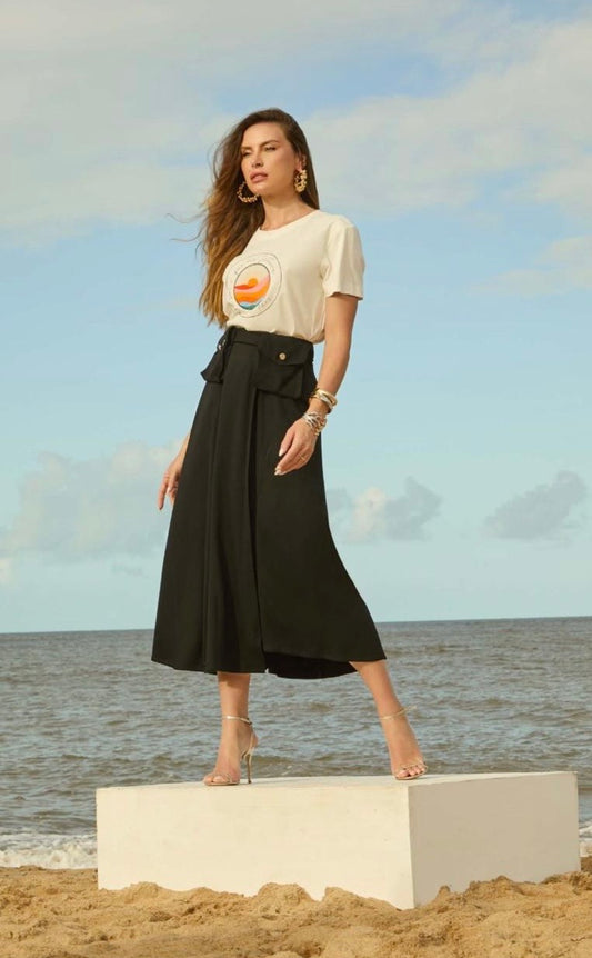 Isa Paes Tailored Midi Skirt w/ Belt