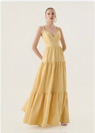 Lore - Long Layered Dress with Trim