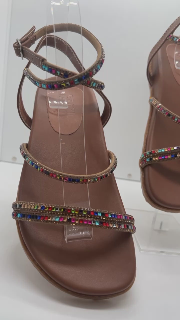 Bfb Shoes - Papete Flat Brown Colored Rhinestone