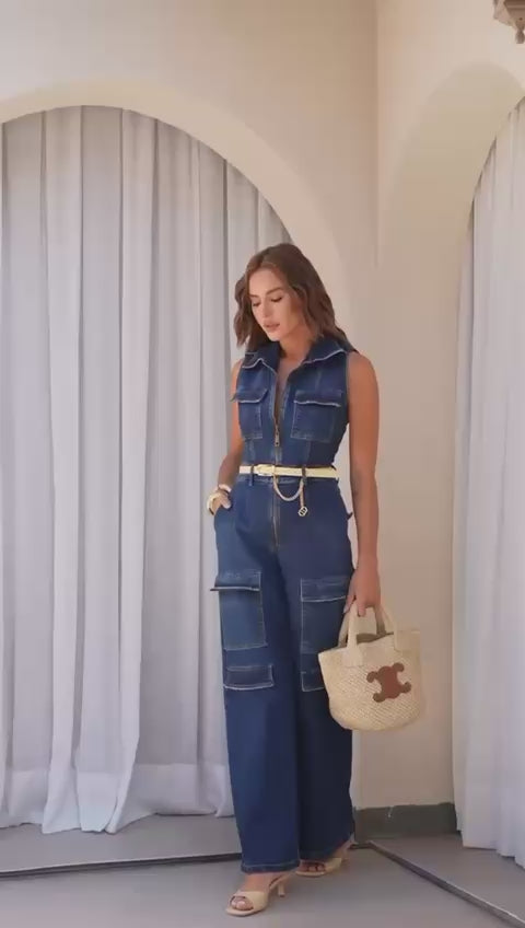 Contra Sensura - Macacão Jeans Cargo